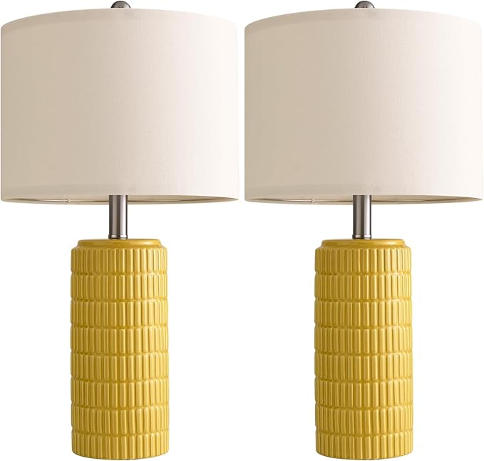 PoKat 23" Yellow Table Lamps Set of 2, Modern Living Room End Table Lamps Decor, Ceramic Lamps for Living Room, Contemporary Nightstand Lamps for Side Console Table Hallway Gift