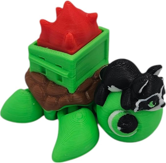Articulating Turtle Fidget Animal Figurines – Unique 3D Printed Collectibles, Poseable Desk Animals For Adults, Stress Relief and Display Gift (DUMPSTER FIRE CLICKER RACCOON)