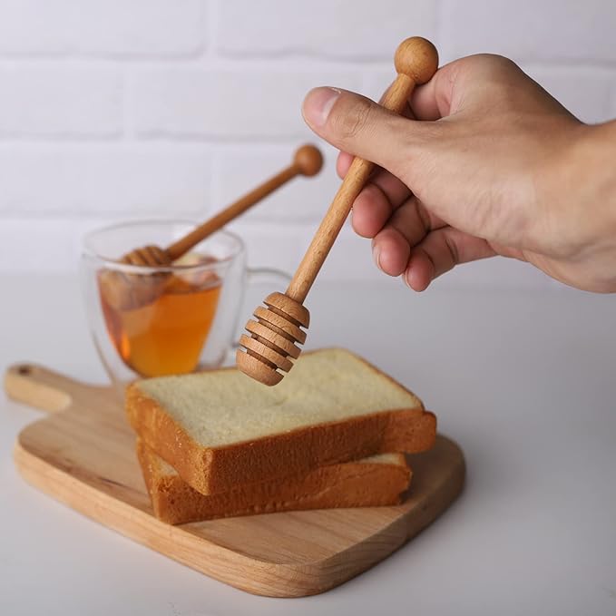 2pcs 6inch Honey Dipper Stick,2pcs 7.87inch Long Handle Coffee Stirring Spoons,Beech Wooden Honey Jar Spoons Stirrer,Dessert Iced Tea Cocktail Mixing Spoons for Home Kitchen,Wedding Party Favors