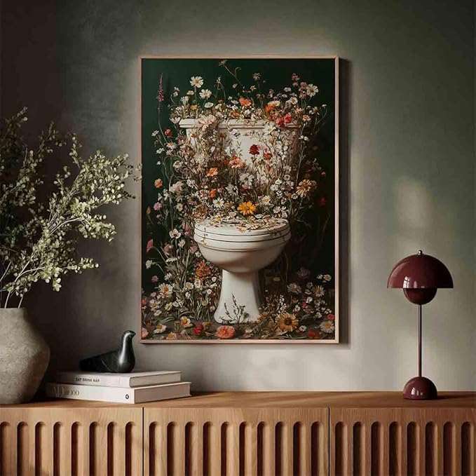 Toilet Flower Wall Art Botanical Moody Print Moody Wildflower Wall Art Bathroom Flowers Pictures Dark Green Flower Pictures Dark Green Aesthetic Posters Botanical Print Bathroom Decor 16x24in No Frame