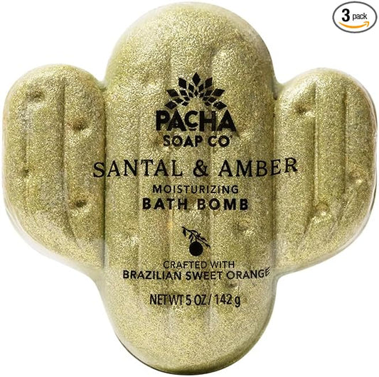 Pacha SOAP Bath Bomb 3 Pack, Nourishing, Moisturizing, Santal & Amber, Clean Ingredients & Handcrafted in The USA, 5 oz Each