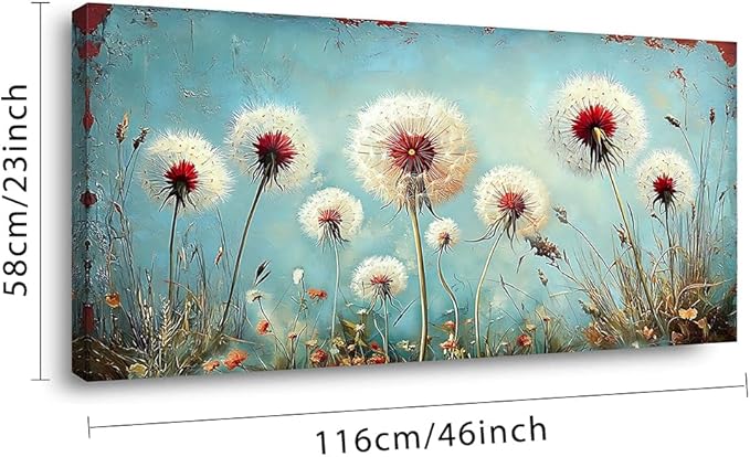 ZESTRILIA Dandelions Wall Art Retro Canvas Prints Modern Rustic Canvas Paintings Waterproof Artwork Landscape Picture for Country Farmhouse Living Room Bedroom Home Office Kitchen Décor (23x46inch)