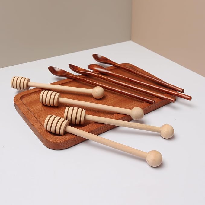 6.3Inch Wooden Honey Dipper Sticks: Long Handle Coffee Stirring Spoons - Honey Comb Sticks - Honey Wand for Honey Jar Dispense Drizzle Honey Wedding Party Favors
