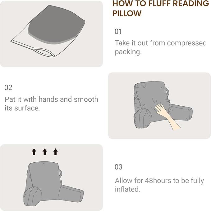 Portable Comfy Reading Pillows for Bed Sitting Up(Black Oeko-Tex), Velvet Back Pillow with Arms & Pockets for Adults, Support Memory Foam Bed Pillow for Dorm/Reading/Watching/Gaming