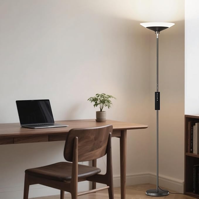 Torchiere Floor Lamp - 72" Tall LED Standing Lamp with Remote/Button Control, 1800Lm, 3000-6500K, 30W Dimmable Modern Corner Floor Light for Living Room Bedroom Office Apartment, Black
