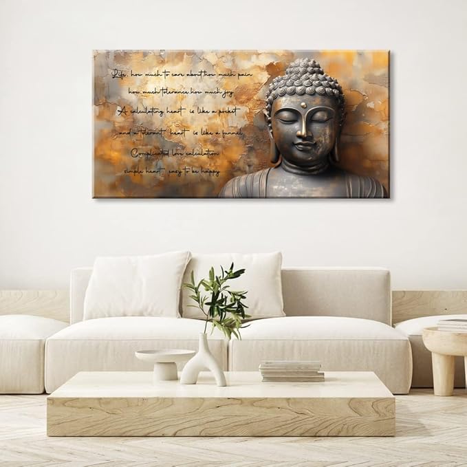 ZESTRILIA Zen Buddha Wall Art for Living Room Office Tan Brown Buda Life Quotes Canvas Painting Prints Calming Buddhist Artwork Family Bedroom Decor Extra Large (58x28 Inches)