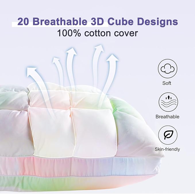 YOUR MOON Soft Pillows for Sleeping, Support Bed Pillows, Fluffy Down Alternative Pillow, Luxury Hotel Gel Pillows for Side Sleeping Standard Size (Rainbow)