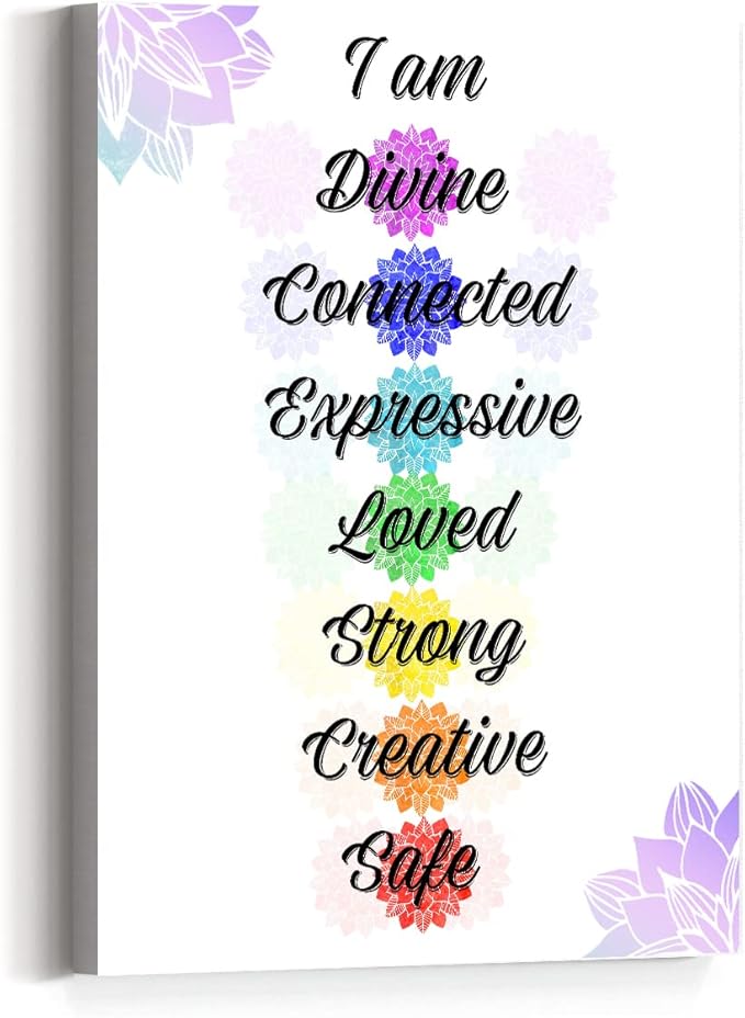 Chakra Wall Art Canvas,Patient 7 Chakra Quotes Sign Canvas Prints Framed Wall Art for Yoga Room Home Wall Décor,Gifts for Yoga Lover
