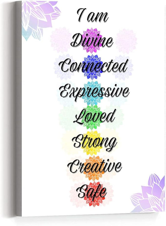Chakra Wall Art Canvas,Patient 7 Chakra Quotes Sign Canvas Prints Framed Wall Art for Yoga Room Home Wall Décor,Gifts for Yoga Lover