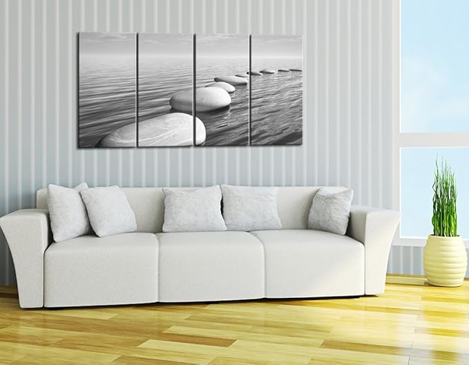 sechars - Zen Canvas Wall Art Peaceful Relaxing Grey Zen Stones Pictures Poster Wall Art for Living Room Bedroom Spa Yoga Room Wall Decoration Stretched on Wood Frame Ready to Hang