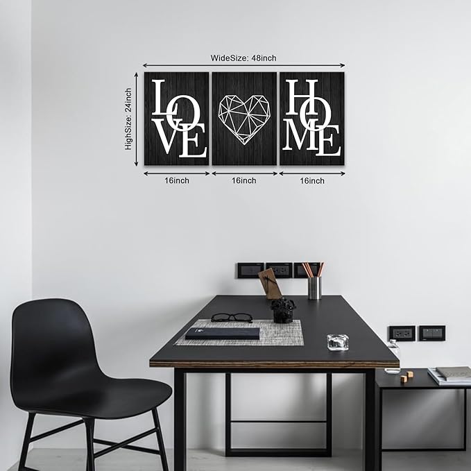 KAWAHONE Home Love Wall Decor- Home Love Poster- Black and White Canvas Painting for Living Room Nordic Decoration Art