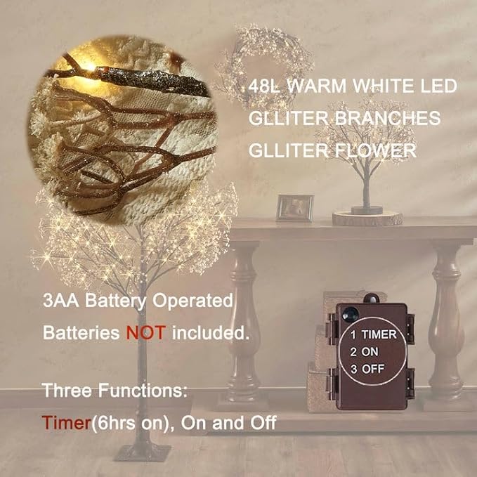 Hairui Lighted Baby Breath Flower Garland Battery Operated with Timer 48L Warm White LED 6FT, Artificial Gypsophila Vine Lights for Thanksgiving Christmas Decor Indoor Outdoor Use