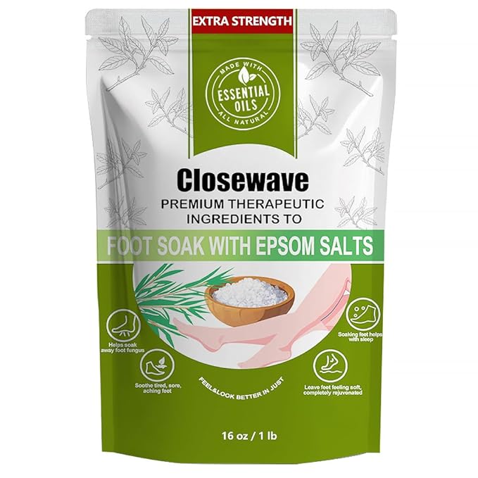 EXTRA STRENGTH Epsom Salt Tea Tree Oil Foot Soak - Foot Spa Pedicure Care for Toenail Athletes Foot, Soothes Sore, Stubborn Scent, Discolored and Ingrown Toenail - Birthday Gift for Mom Dad -16 oz