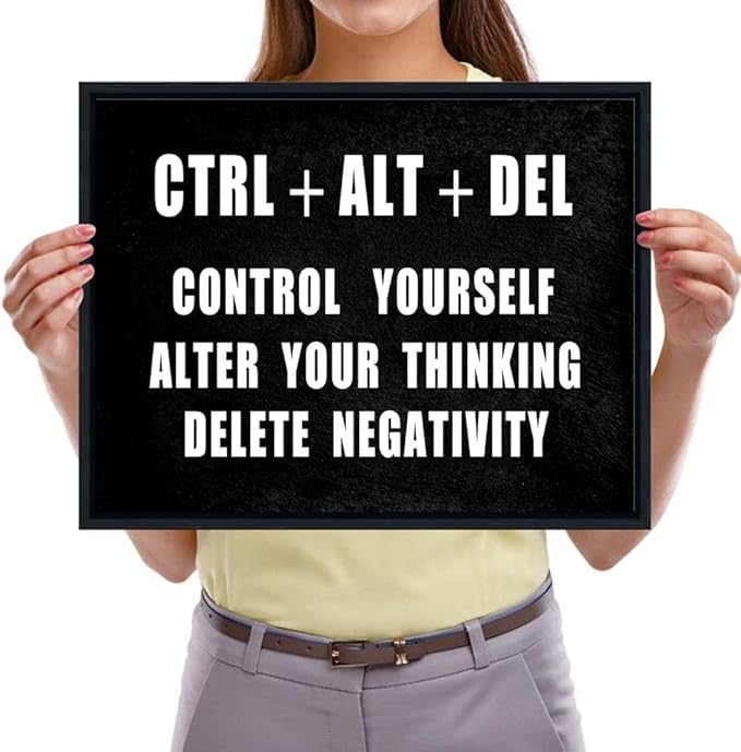 Pyradecor Black Framed Canvas Wall Art Motivational CTRL+ALT+DEL Classroom Positive Quotes Inspirational Poster Canvas Prints for Office Home Decorations