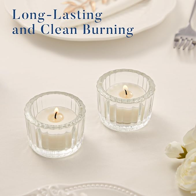 Crenovo Tea Lights Candles 50 Pack, Natural Soy Wax Tealights Candles Bulk 6 Hours Non-Toxic, Long Burning, Unscented Small Votive Cup Candles for Wedding, Party, Dinner, Emergency