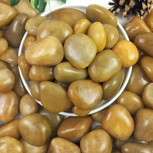 Rocks for Plant 2lbs, Yellow River Rocks 1-2 Inch Natural Pebbles for Indoor Plants, High Polished Decorative Stones Vase Filler Fish Tank Aquariums Landscaping Garden