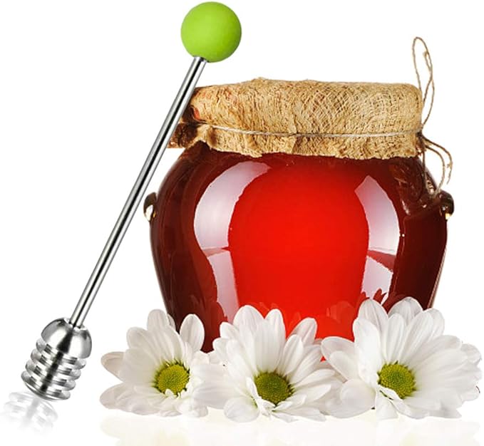 Stainless Steel Honey Dipper Stick 6.3 Inch Honey Wand Server for Honey Pot Dispense Drizzle Honey, Wedding Party Favors, Baby Shower (Green)