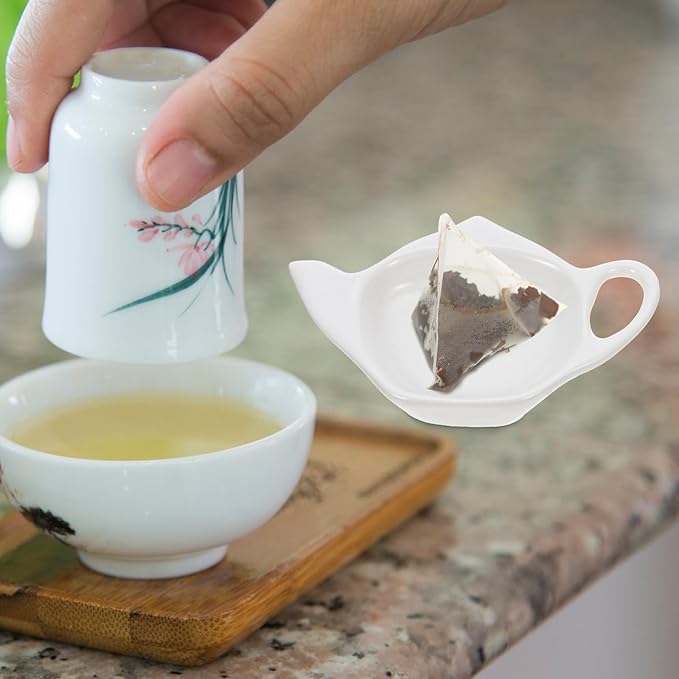 Ceramic Tea Bag Holder Tea Bag Coasters: 2Pack Teapot-Shaped Spoon Rests Tea Bag Storage Rack Classic Teabag Holder Saucer