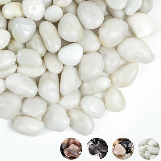 2lbs White Pebbles for Indoor Plants, 1-2Inch Natural River Rocks for Aquarium, High Polished Decorative Stones for Vase Filler Fish Tank Landscaping Garden