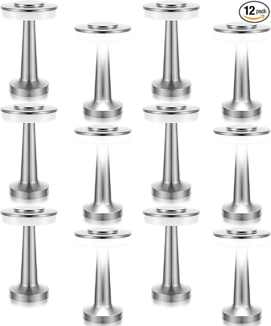 VIHOSE 12 Pcs Silver Cordless Table Lamps LED Portable Rechargeable Table Lamp with Touch Sensor 3 Color Dimming up to 15 Hours Battery Desk Light for Restaurant Nursery Living Room