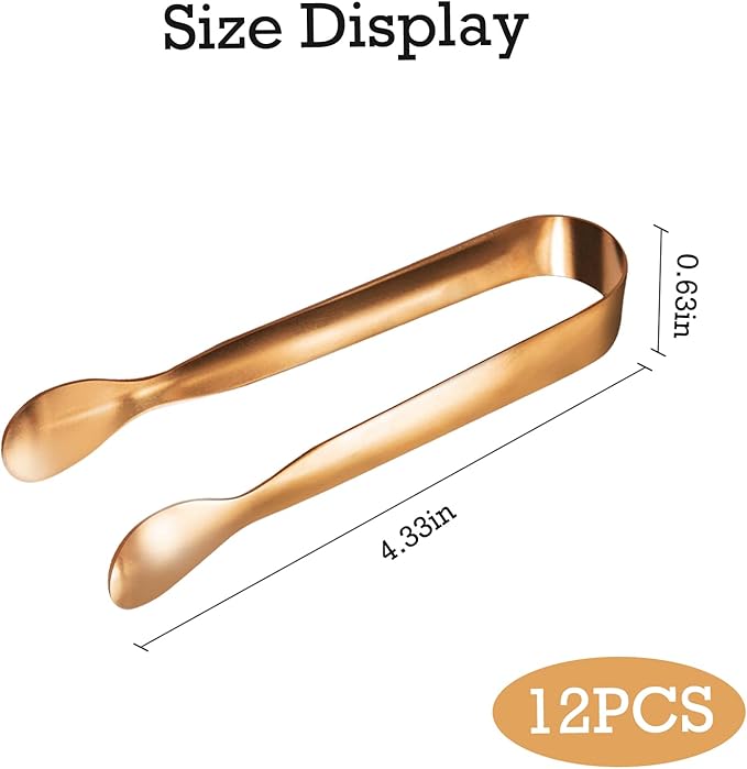 JCREN 12 Pcs Small Serving Tongs, 4" Rose Gold Appetizer Tongs for Parties & Catering, Food-Grade 304 Stainless Steel