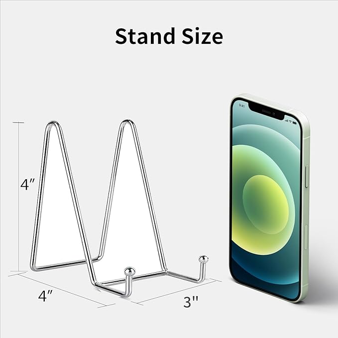 Kruodop 3 Pack 4 Inch Plate Stands for Display, Metal Frame Holder Stands for Book, Pictures, Photo Easel, Tabletop Art