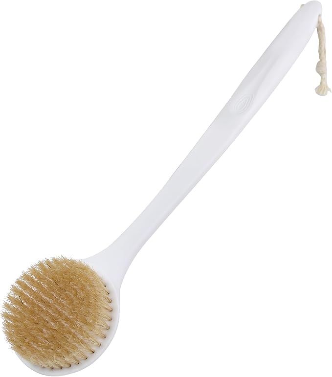 OWIIZI Back Scrubber for Shower with Natural Bristles Anti Slip Bath Brushes Long Handle Antiskid Shower Body Scrubber for Wet or Dry Exfoliating Back Scrub Deep Cleanse