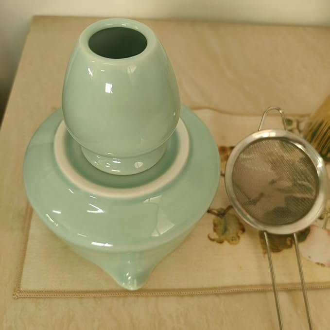 Ceramic Matcha Whisk Set, Complete Matcha Set-8PCS for Ceremonial Grade Matcha, Tea Gifts for Tea Lovers for Christmas, Birthday, Halloween (Emerald)