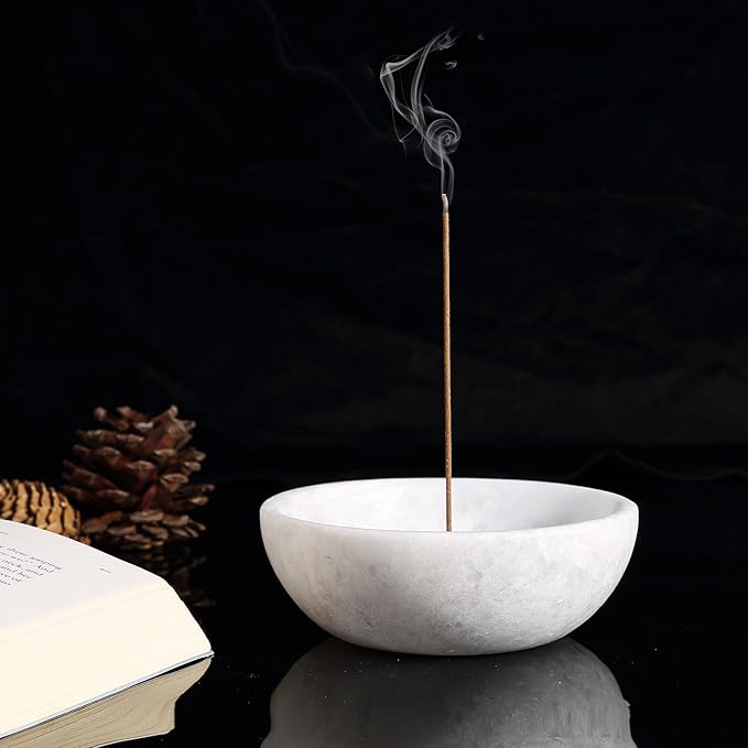 Koville Natural Marble Incense Holder, Incense Holder for Sticks with 9 Holes, Handmade Incense Burner Ash Catcher for Meditation Yoga SPA, Balsam Fir/Palo Santo/Sage/Cone (Grigio Fantasy)