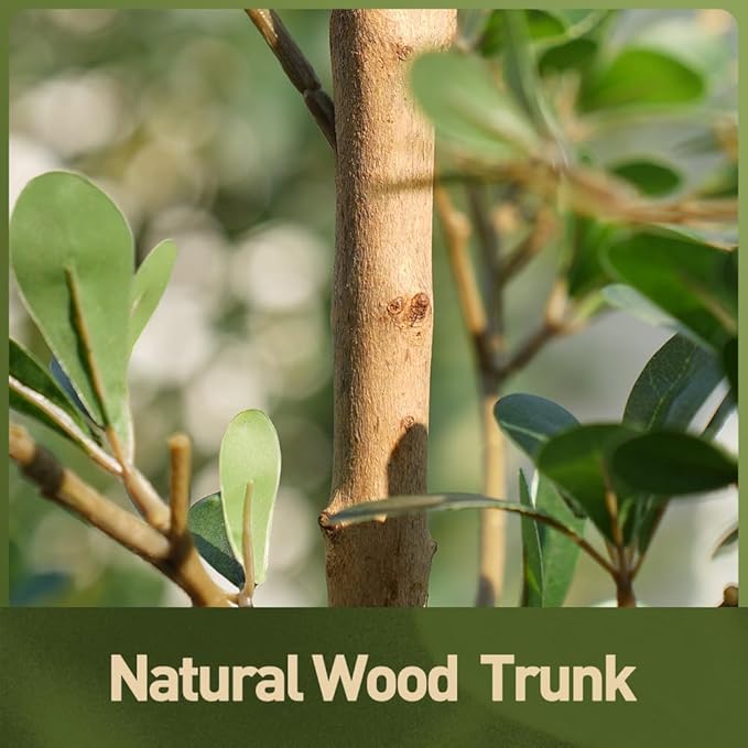 Artificial Black Olive Tree 6FT Indoor Outdoor Decor Faux Plants - Real Wood Trunk Fake Tree with Green UV Resistant Leaves - Tall Floor Plant for Modern Home Office Living Room Decoration