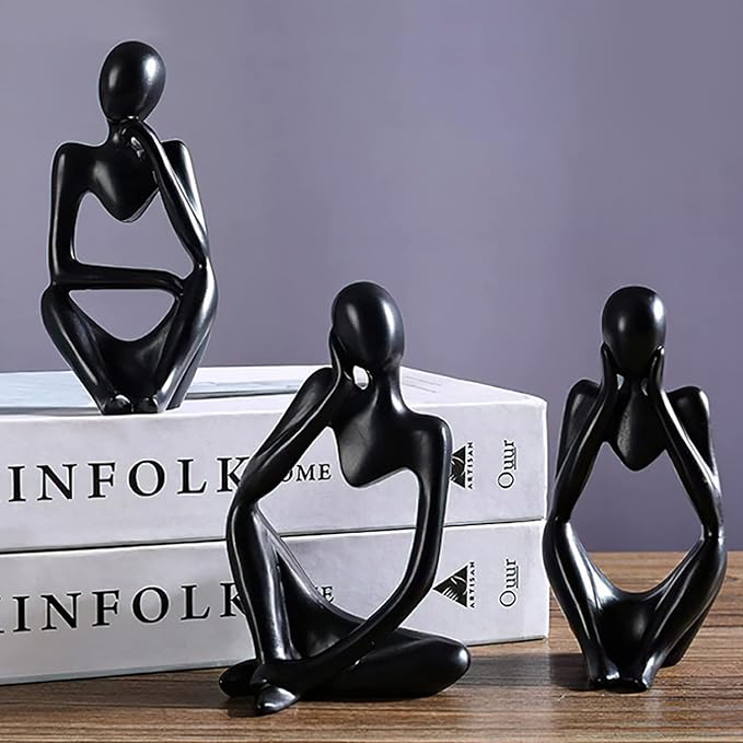 Thinker Statues and Sculptures,Sandstone Resin Thinker Statue Ornaments, Abstract Style Sculptures, Housewarming Gifts, Home Decorations, Living Room Desk Decor (Black)