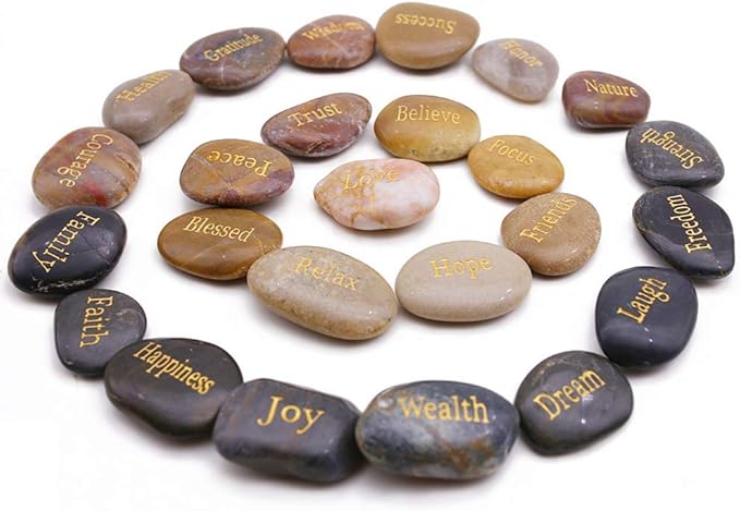 BigOtters Rocks with Inspirational Words, 25 Different Words Encouragement Gratitude Rocks for Meditation Birthday Graduation Gift