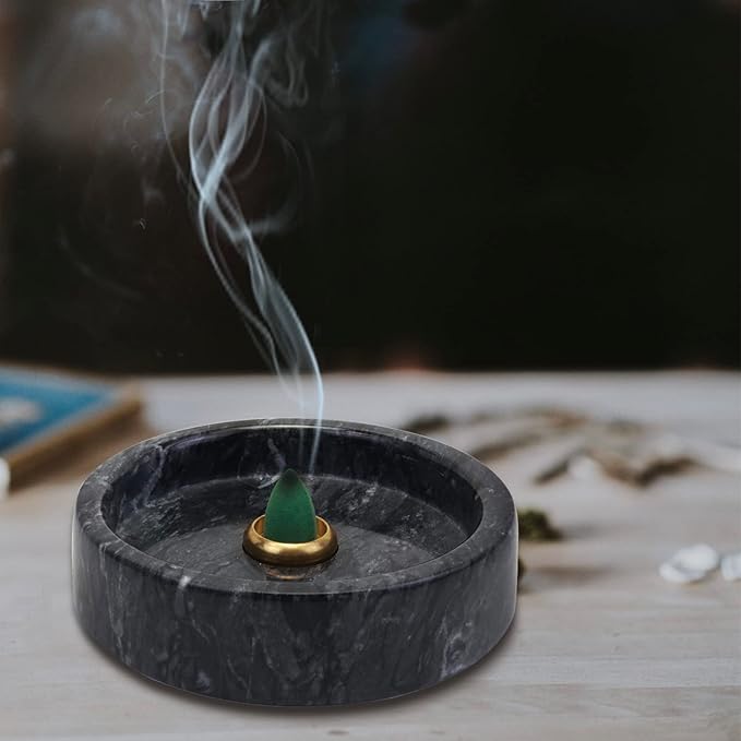 Natural Marble Palo Santo Holder,Incense Burner for Palo Santo Sticks, Handmade Stick Incense Holder Ideal for Smudging, Incense Burning, Decoration.Easily Grab All Incense Ash (Black)