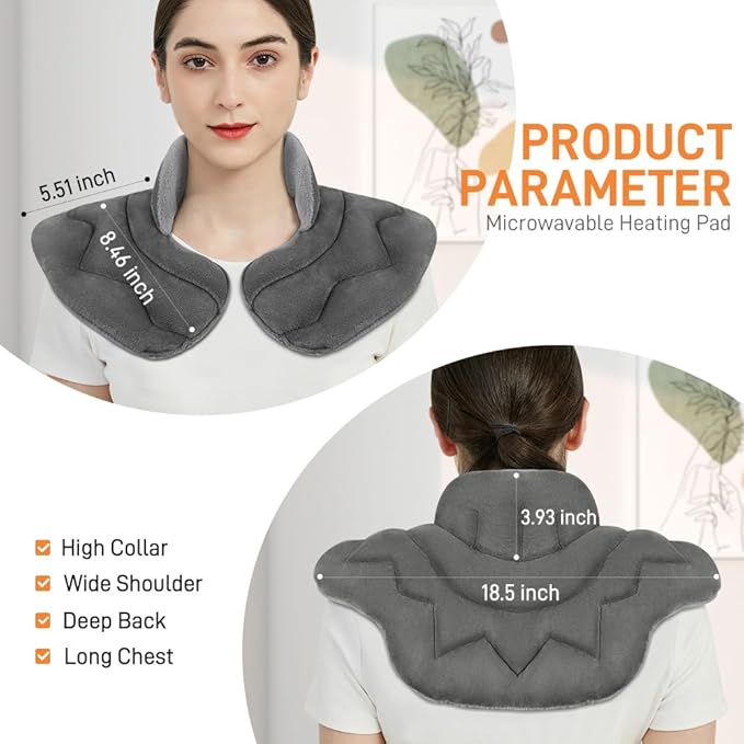 Microwavable Heating Pad for Neck and Shoulders, Weighted Microwave Moist Heated Wrap for Pain Relief Muscle Stress Tension, Heat Neck Wrap with Aromatherapy, Hot & Cold Compress, Grey