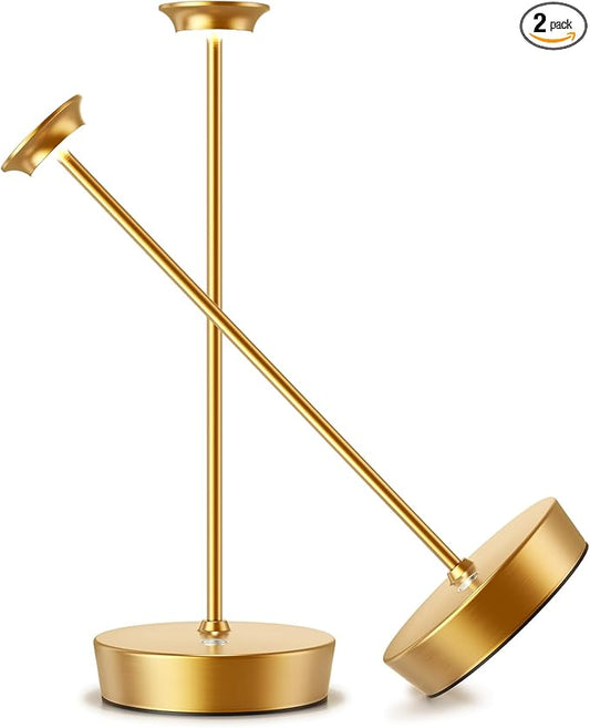 YHT Cordless LED Table Lamp Set of 2, Outdoor Portable LED Table Lamp, Dimming 6000mAh Battery Waterproof Table Light for Restaurant, Patio, Dinner, Bedroom (2Pack Gold)