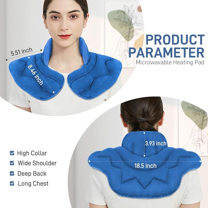 Microwavable Heating Pad for Neck and Shoulders, Weighted Microwave Moist Heated Wrap for Pain Relief Muscle Stress Tension, Heat Neck Wrap with Aromatherapy, Hot & Cold Compress, Blue