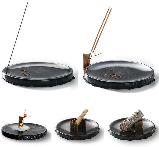 7.1-Inch Marble Incense Holder, Long Incense Holder for Sticks, Large Incense Sticks Holder for Meditation Yoga SPA, Incense Burne for Palo Santo/Sage/Cone/(Black)