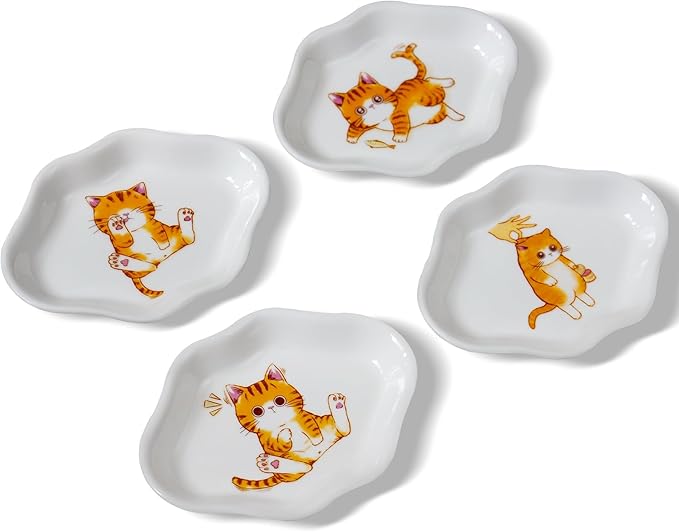 Cinf White Ceramics Tea Bag Coasters Caddy Holder Thanksgiving Set of 4 Cat for Used Tea Bag Spoon Rests Snack Dish