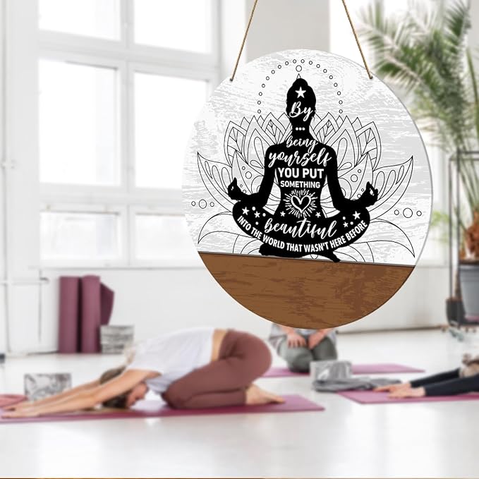 Meditation Room Decor Sign, Yoga Studio Wall Decoration Home Gym Spiritual Room Zen Den Hanging Decor Sign, Please Do Not Disturb Sign, Gifts for Yoga Instructor Lover, By Being Yourself