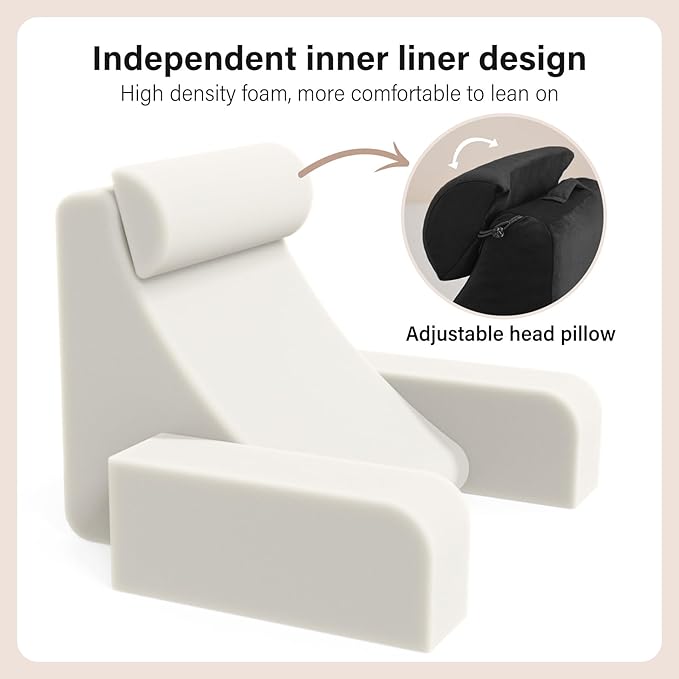 ENITYA Back Pillow for Bed Sitting up, 19" Reading Pillow for Sitting in Bed Adult, Back Support Pillow with Arms for Watching TV/Reading/Gaming/Resting, Medium(Black)