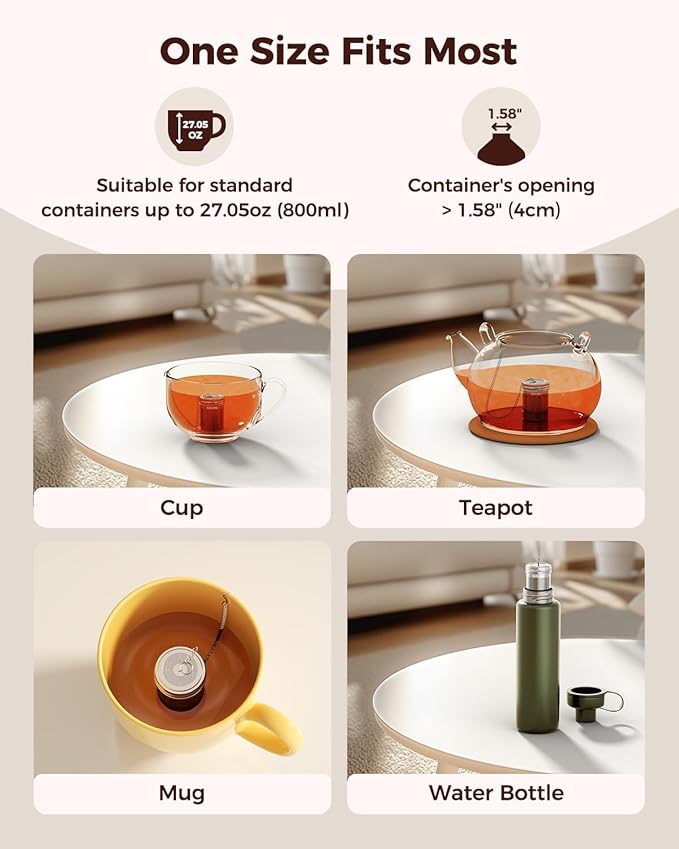 2 Pack Reinmoson Tea Strainers for Loose Tea, 1.58” x 2.2” Extra Fine Mesh Tea Infuser, 304 Stainless Steel & Threaded Lid, Loose Leaf Tea Steeper for Black Tea, Rooibos, etc