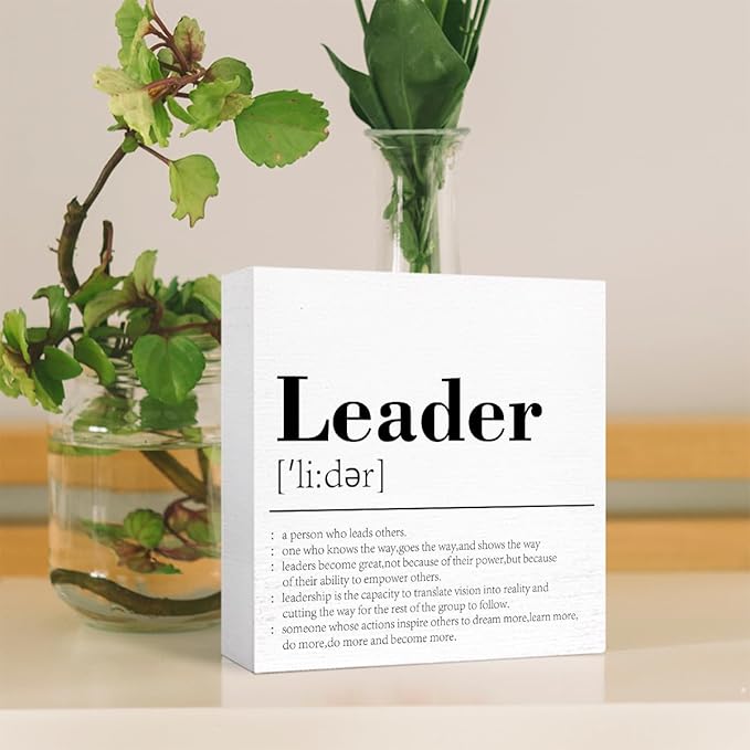 Gifts for Boss,Leader Definition Wooden Block Sign Desk Decor,Thank You Gift Going Away Gift Goodbye Gifts for Boss Leader