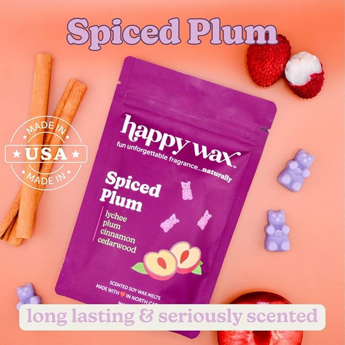 Happy Wax Fall Treats Collection Scented Natural Soy Wax Melts – 6 Total Oz. Collection Includes Spiced Plum, Candied Ginger and Honeycomb & Amber
