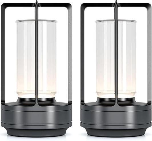 Portable Metal Table Lamp for Indoor/Outdoor ,Rechargeable Cordless LED Lamp, 3-Colour Infinitely Dimming Battery Powered Small Desk Lamp, Restaurant/Bedroom/Bar/Coffee/Camping Light (Grey Set of 2)
