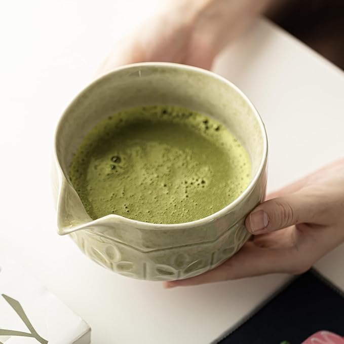 TEPEAK Matcha Whisk Set, 7 Pcs Matcha Set Green, Matcha Kit for Ceremony, Matcha Tea Set for Making Breakfast/Latte, Ceramic Matcha Bowl (Chawan) with Spout and Bamboo Whisk, Gift for Friend/Family