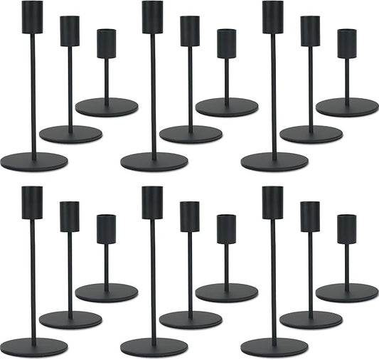 Black Candlestick Holders Bulk for Taper Candles Decorative Metal Candelabra Candle Holders Fit 0.8 Inch Diameter Candles Gold Taper Candle Stands for Wedding Home Party Table Decor (Set of 18)
