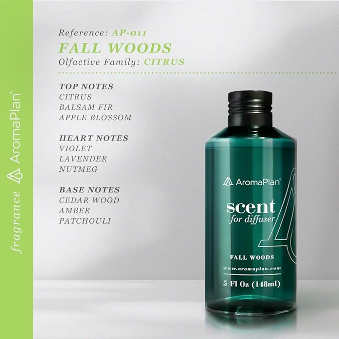 AromaPlan Hotel Scents Fall Woods 5 Fl Oz (148ml), Home Luxury Aroma & Hotel Fragrance Diffuser Oil- Hotel Diffuser Oil for Aromatherapy- USA Made, Bigger Bottle, Bolder Aroma & Longer Lasting