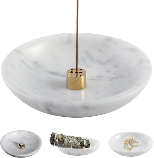 Koville Italian Carrara Marble Incense Holder, Upgraded 6" Incense Holders for Sticks, Sturdy Incense Burner Ash Catcher, Ideal for Meditation, Relaxing, Easy to Clean