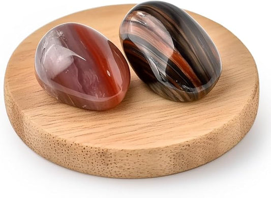 Polished Petrified Wood Crystal Stones - 2 Pcs of 1.2" Worry Stone for Anxiety, Pocket Palm Stone Super Large Handpicked Natural Tumbled Gemstones for Meditation, Reiki, Chakra Healing, Home Decor