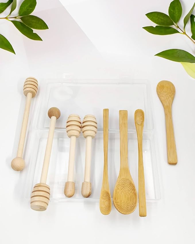 Wooden Honey Dipper Sticks and Spoon - 8Pcs Wooden Spoon for Honey Sticks Spreading & Scooping Used in Kitchens and for Picnics Party
